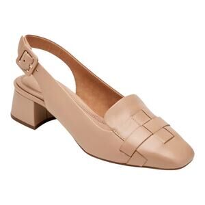 Rockport Womens Total Motion Esma Leather Low Heel Slingback Pumps Beige Size 10